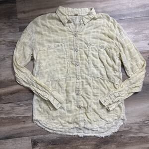 Free People Loveland Button‑Down Shirt – Women’s Medium – Yellow Plaid